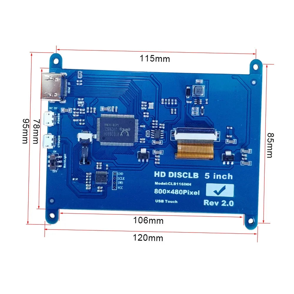 5 Inch Capacitive Touchscreen Display 800*480 Resolution Small Portable with USB Interface Compatible with Raspberry Pi Educational Tool