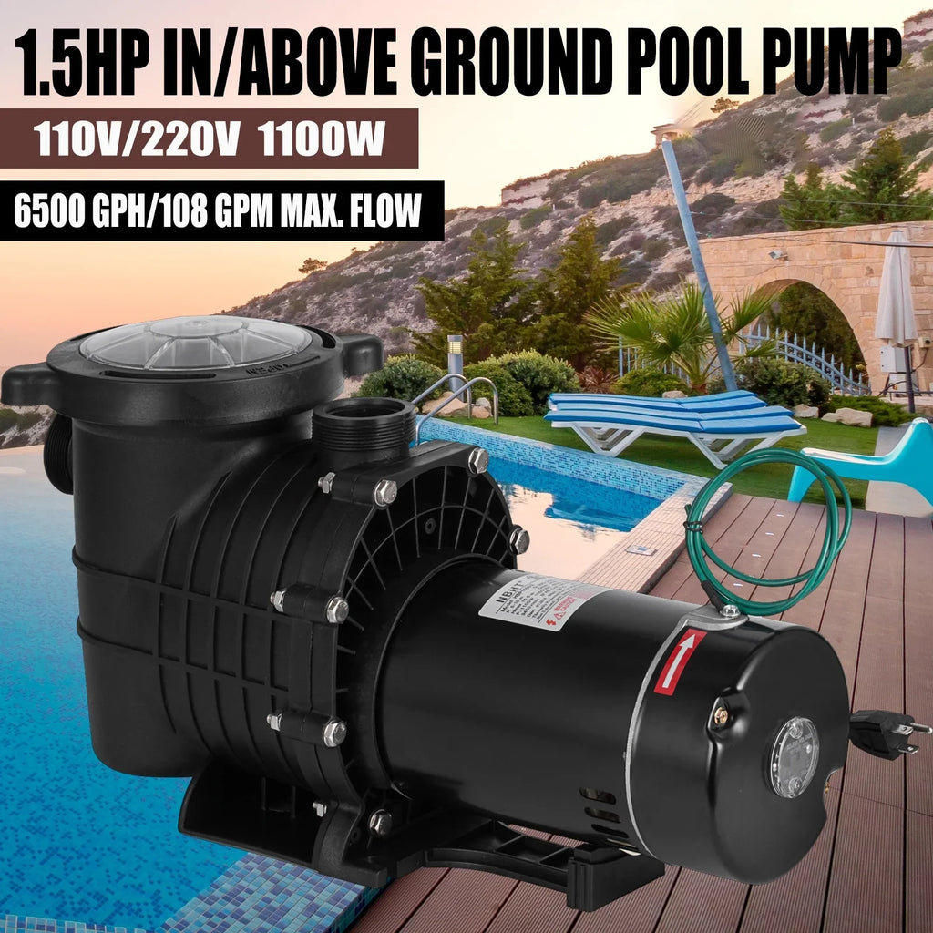 SHZOND 1.5 Swimming Pool Pump, Dual Voltage 115/230V High Flow Pool Pump, 108 GPM Above Ground Pool Pump wIth Large Strainer Basket, 2Pcs 1-1/2NPT Connectors