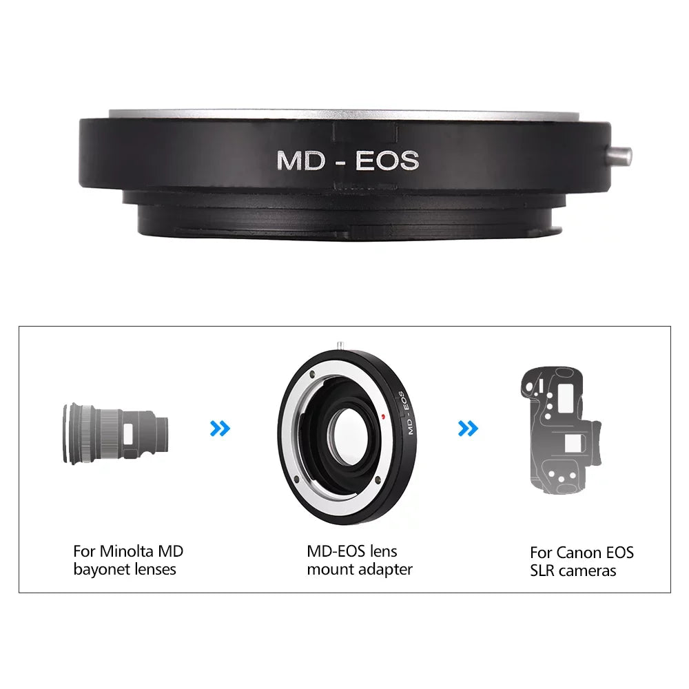 MD-EOS Lens Mount Adapter Ring with Corrective Lens for Minolta MD Lens to Fit for EOS EF Camera Focus Infinity