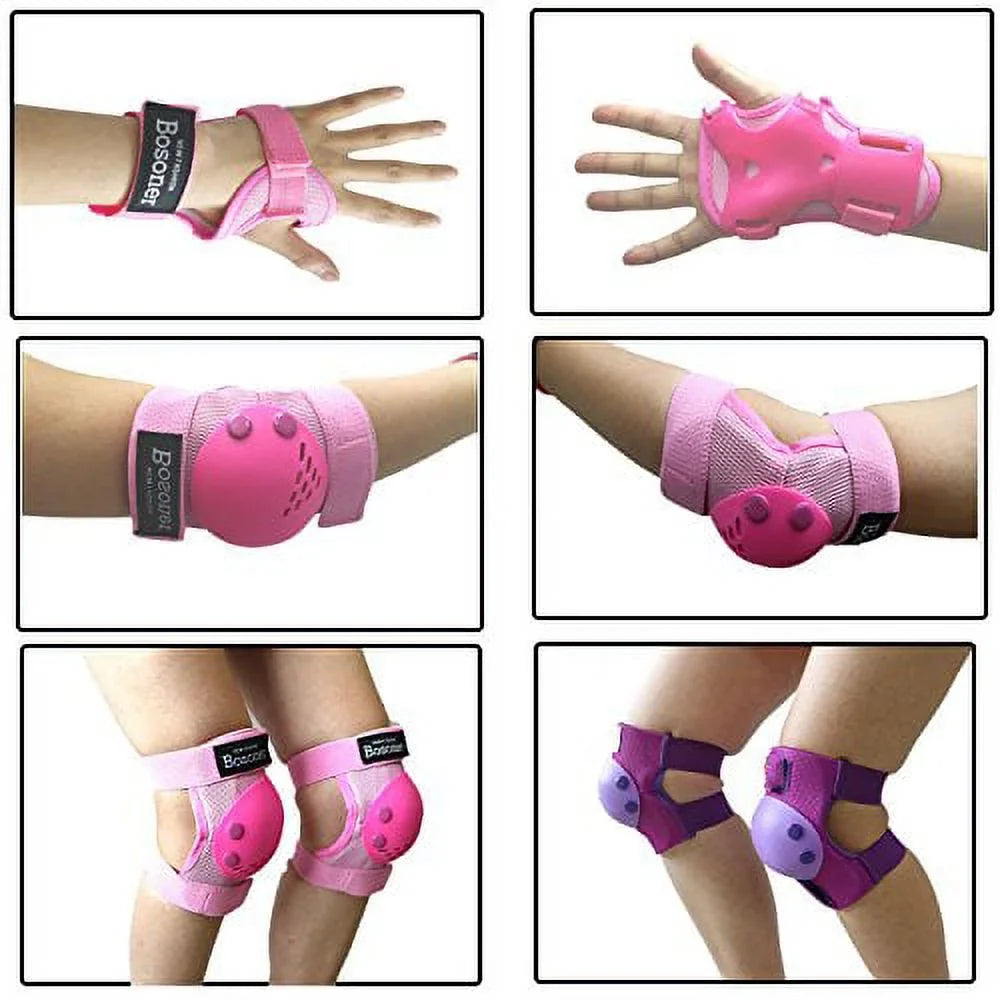 BOSONER Kids/Youth Knee Pads Elbow Pads Wrist Guards Set for Years, Child Protective Gear Set for Roller Skates, Cycling, BMX Bike, Skateboard, Inline Skating, Scooter Riding Sports Small (3-7 years) Purple