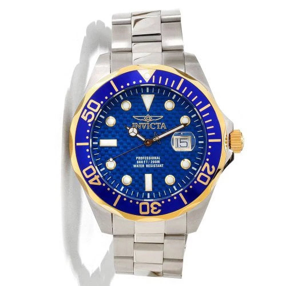 Invicta Pro Diver Quartz 3H Blue Dial Blue Bz Stainless Steel Band Watch - Blue