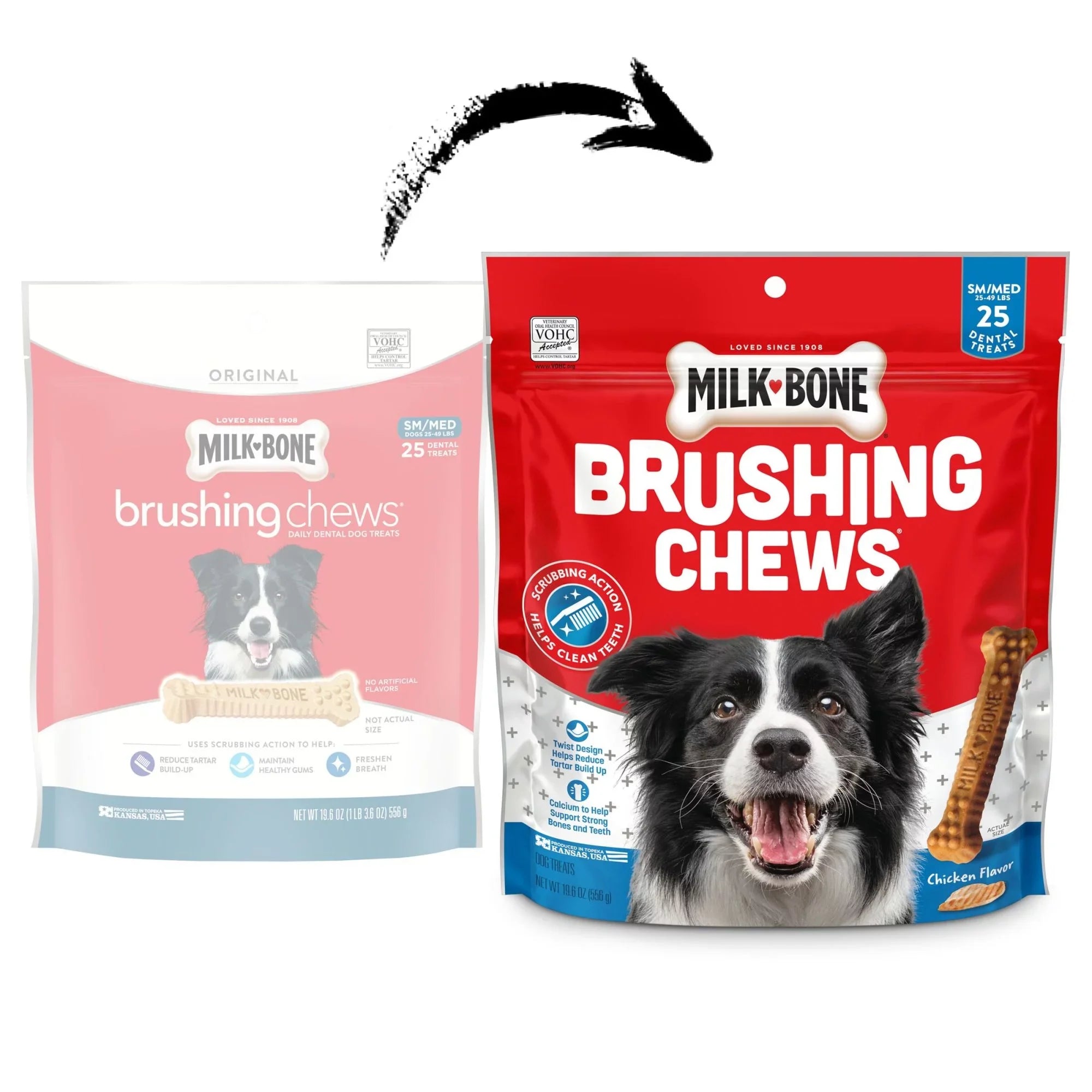 Milk-Bone Brushing Chews Daily Dental Dog Treats, Small/Medium, 19.6 Oz. Bag, 25 Bones Per Bag