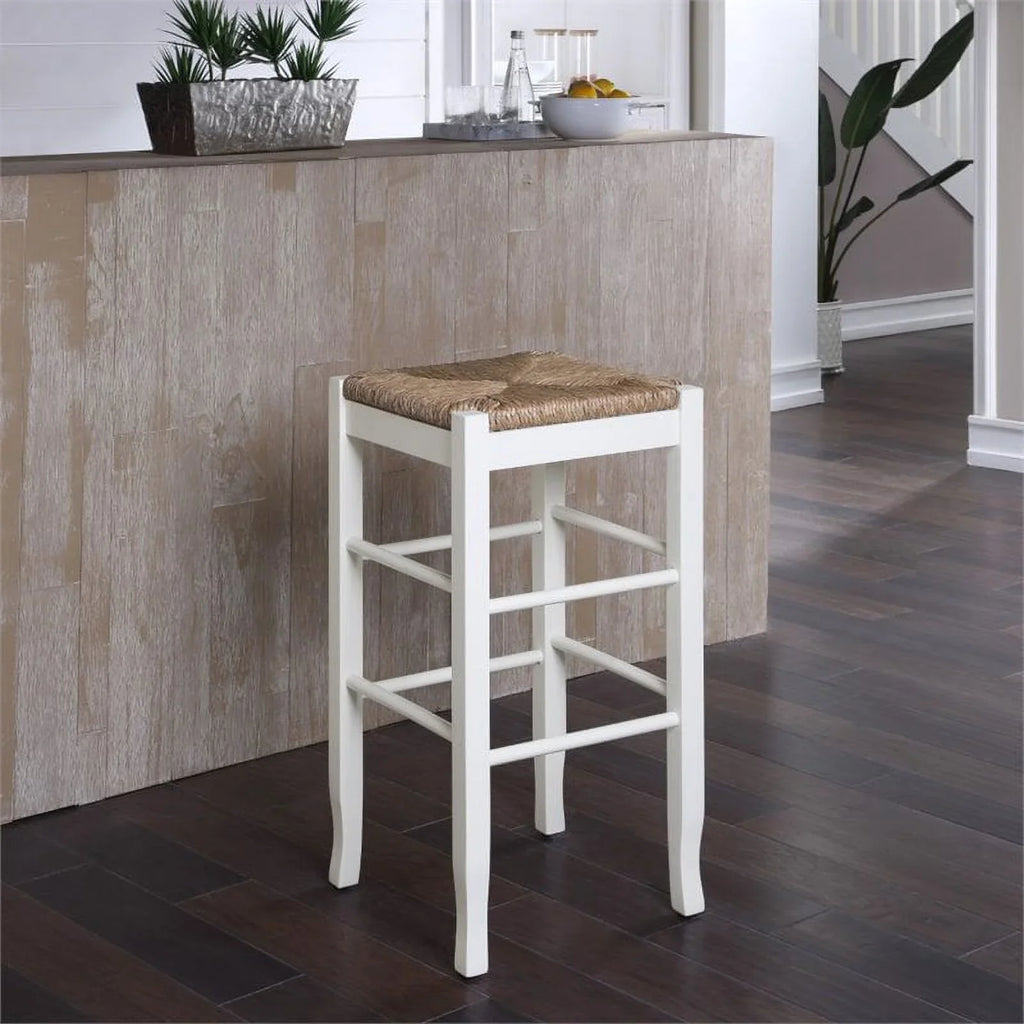 Home Square Square Rush 29" Stationary Bar Stool in White - Set of 2