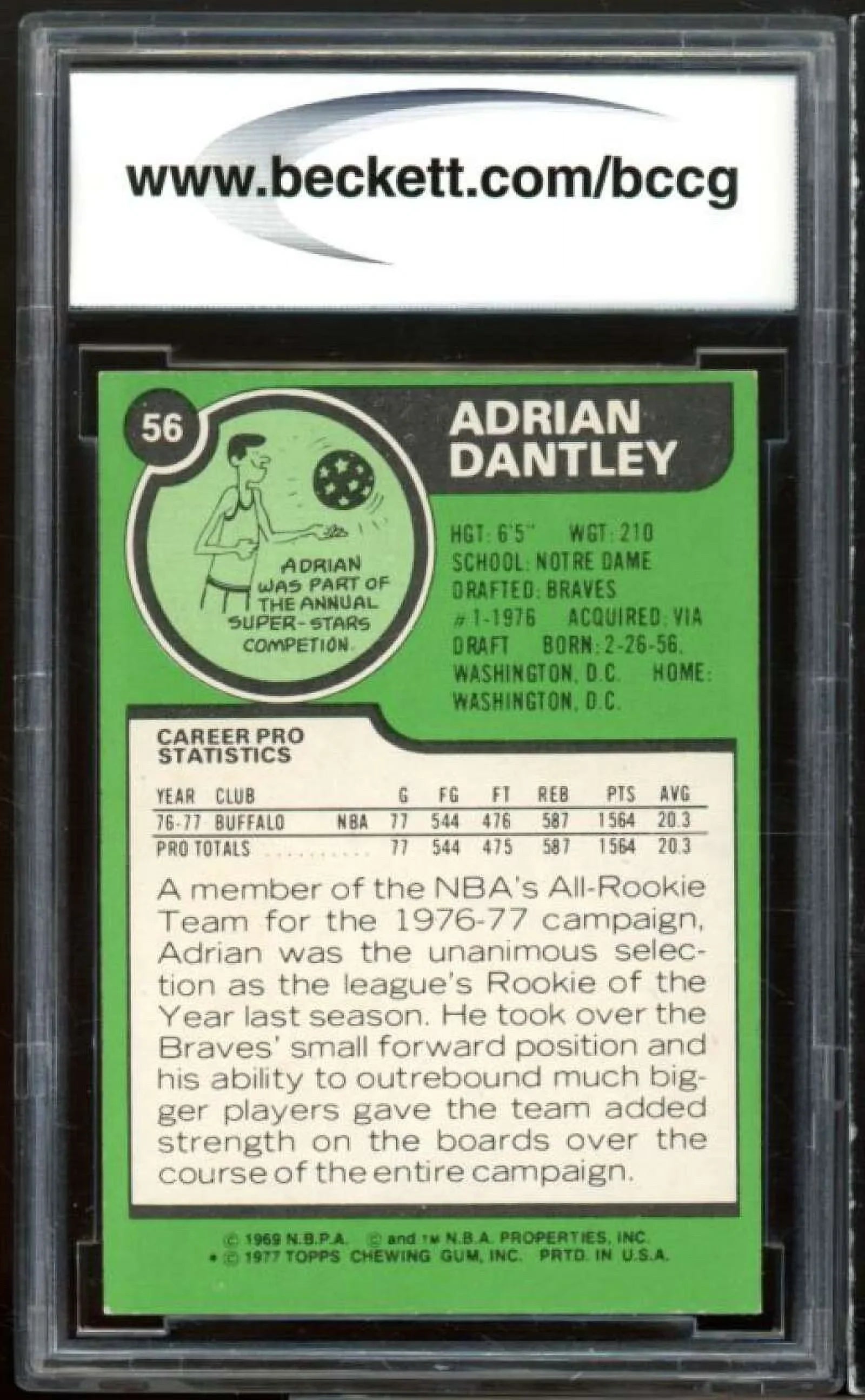1979-80 Topps #56 Adrian Dantley Rookie Card BGS BCCG 8 Excellent+