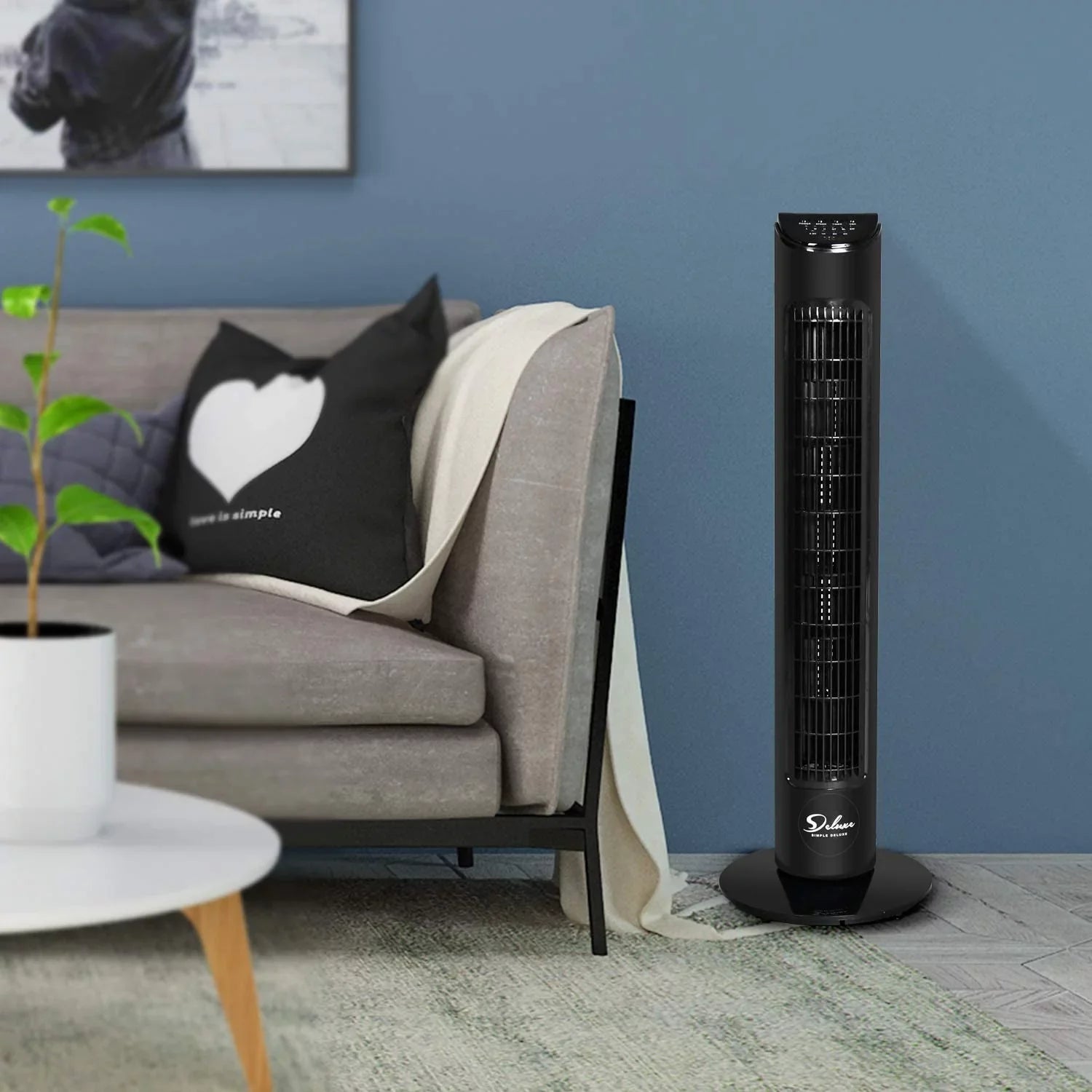 Simple Deluxe 32"Tower Fan with Remote, 90° Oscillating Fan with 4 Speeds, Bladeless Fan, Standing Floor Fans, Ebony