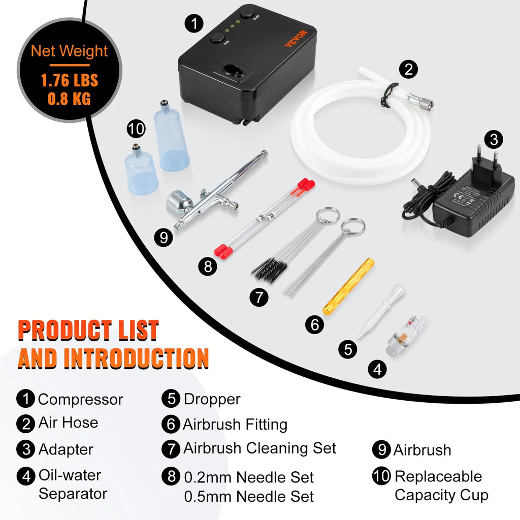VEVOR Airbrush Kit, Portable Airbrush Set with Compressor, Airbrushing System Kit w/ Multi-purpose Dual-action Gravity Feed Airbrushes, Art Nail Cookie Tattoo Makeup