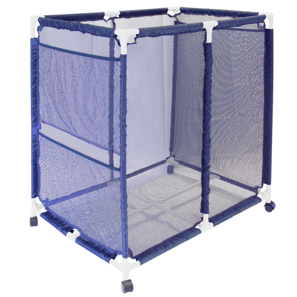 Essentially Yours Pool Floats, Balls, Toys and Equipment Rolling Mesh Organizer Storage Bin, Large, (35" W x 25.4" L x 37.5" H), Blue / White Style 455102
