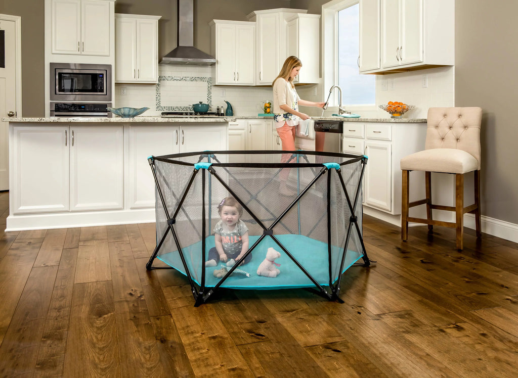 Regalo My Play® Portable Play Yard Indoor and Outdoor, Washable, Aqua, 6-Panel, Unisex