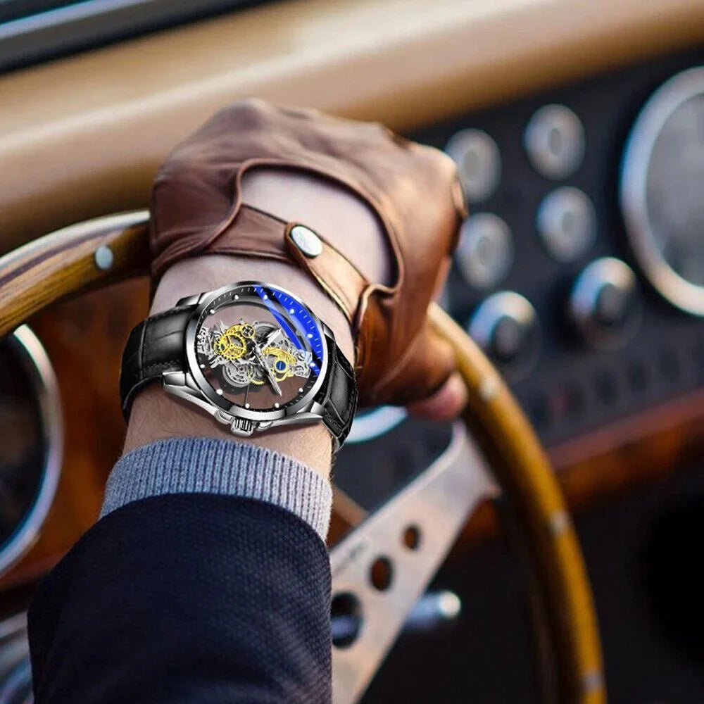 Hollow Skeleton Luxury Men's Automatic Quartz Stainless Steel Watch Business USA