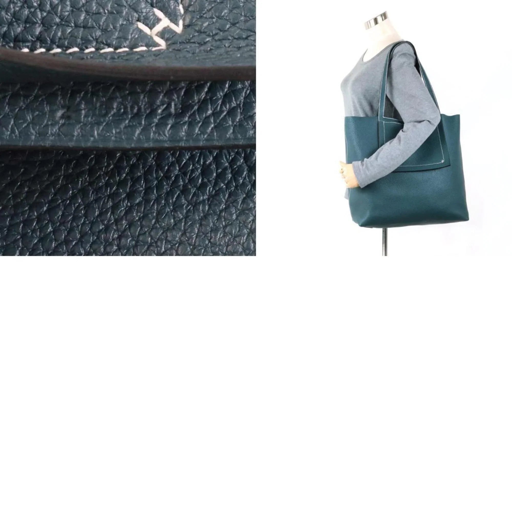 Pre-Owned HERMES Shoulder Bag Tote Cover Serie 46 Taurillon Clemence Vert Cypress Unisex (Good)