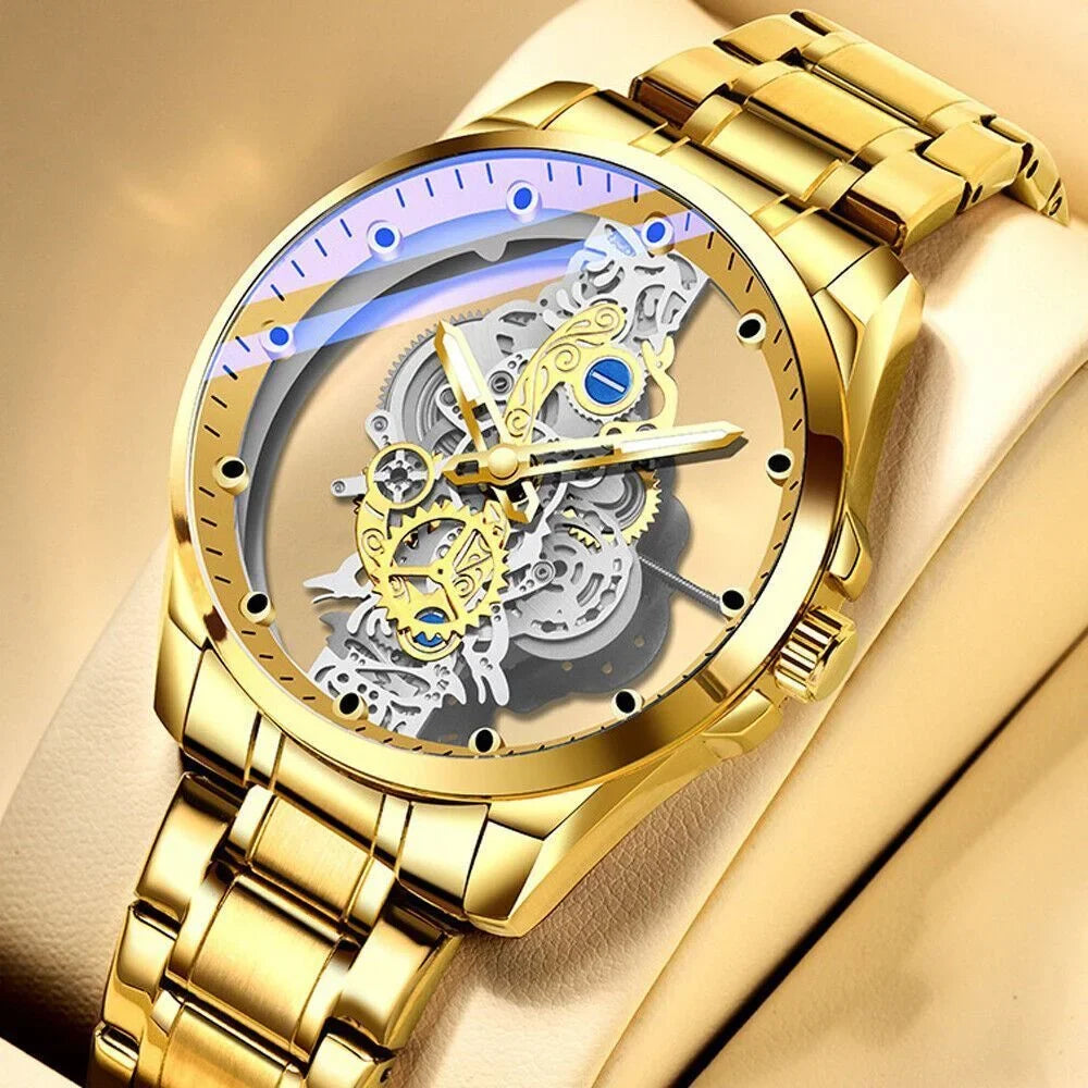 Hollow Skeleton Luxury Men's Automatic Quartz Stainless Steel Watch Business USA