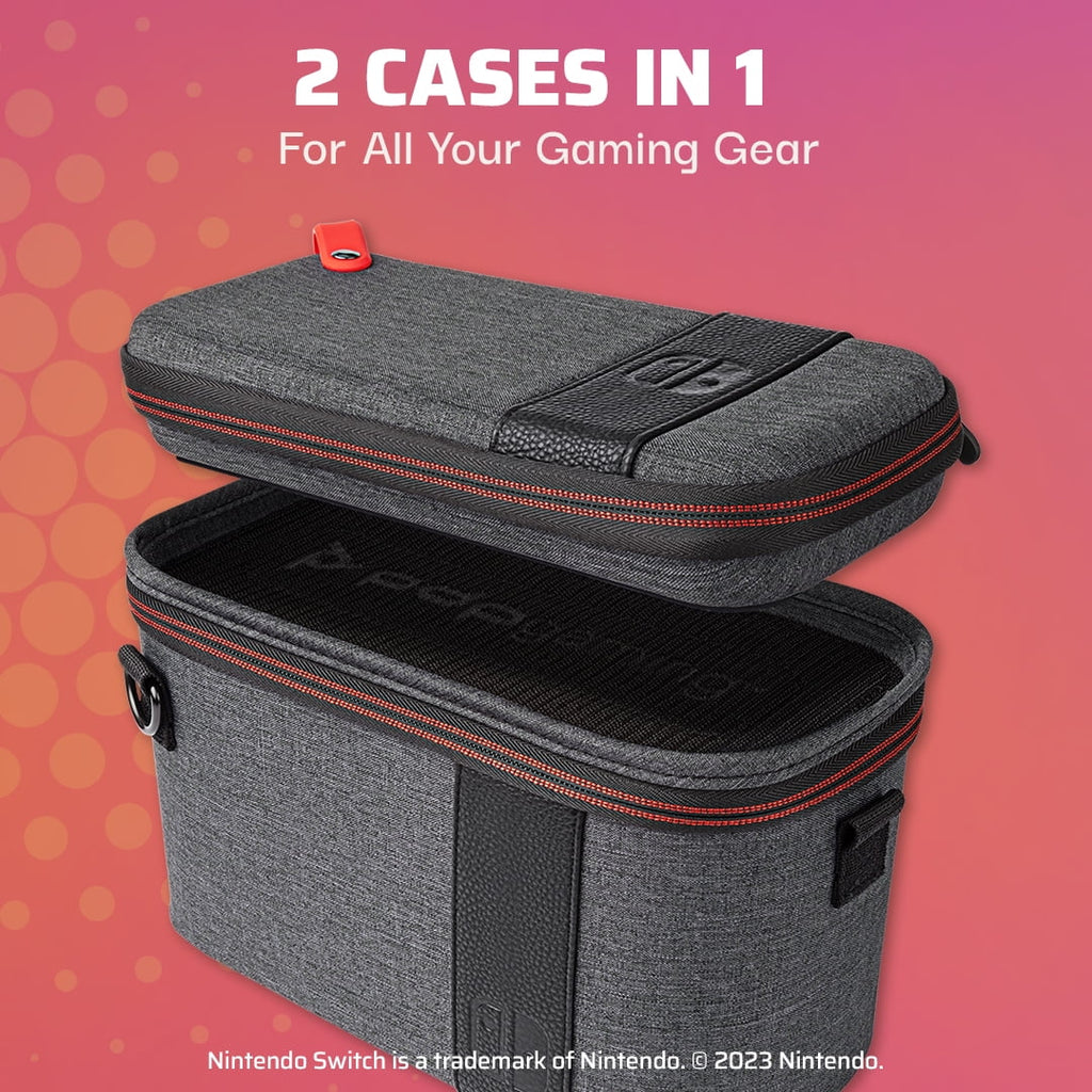 PDP Gaming Pull-N-Go Travel Case Elite Edition: 2-in-1 with Built-in Console Stand, Removable Straps & Interchangeable Dividers: Grey - Nintendo Switch