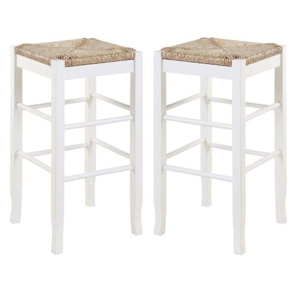 Home Square Square Rush 29" Stationary Bar Stool in White - Set of 2