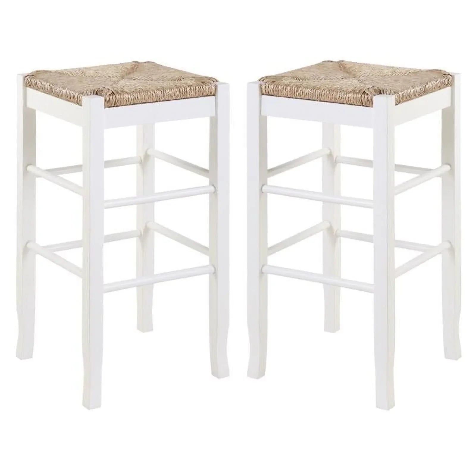 Home Square Square Rush 29" Stationary Bar Stool in White - Set of 2
