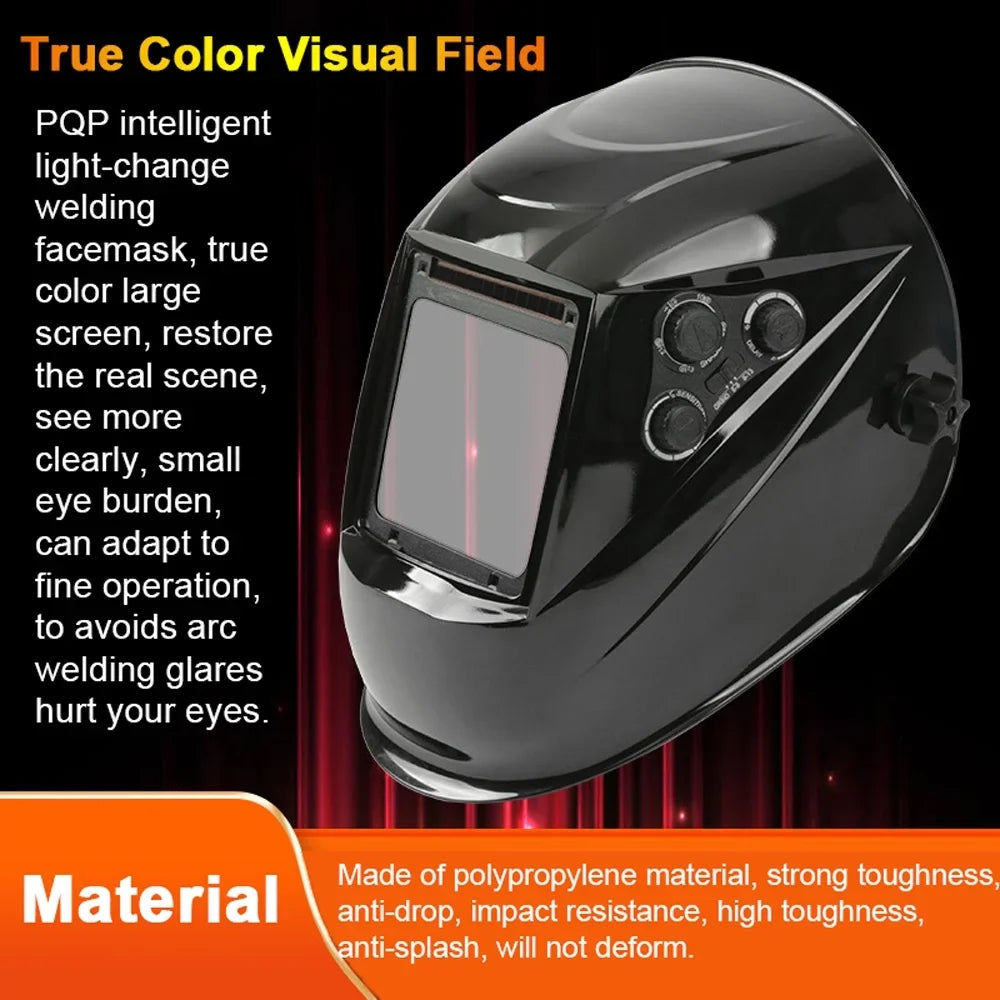 Yabuy Solar Charging Automatic Dimming Welding Large View True Color Welding Facemask 130℃ High Temperature Resistant Auto Darkening Facemask for Arc Welding Grinding Cutting