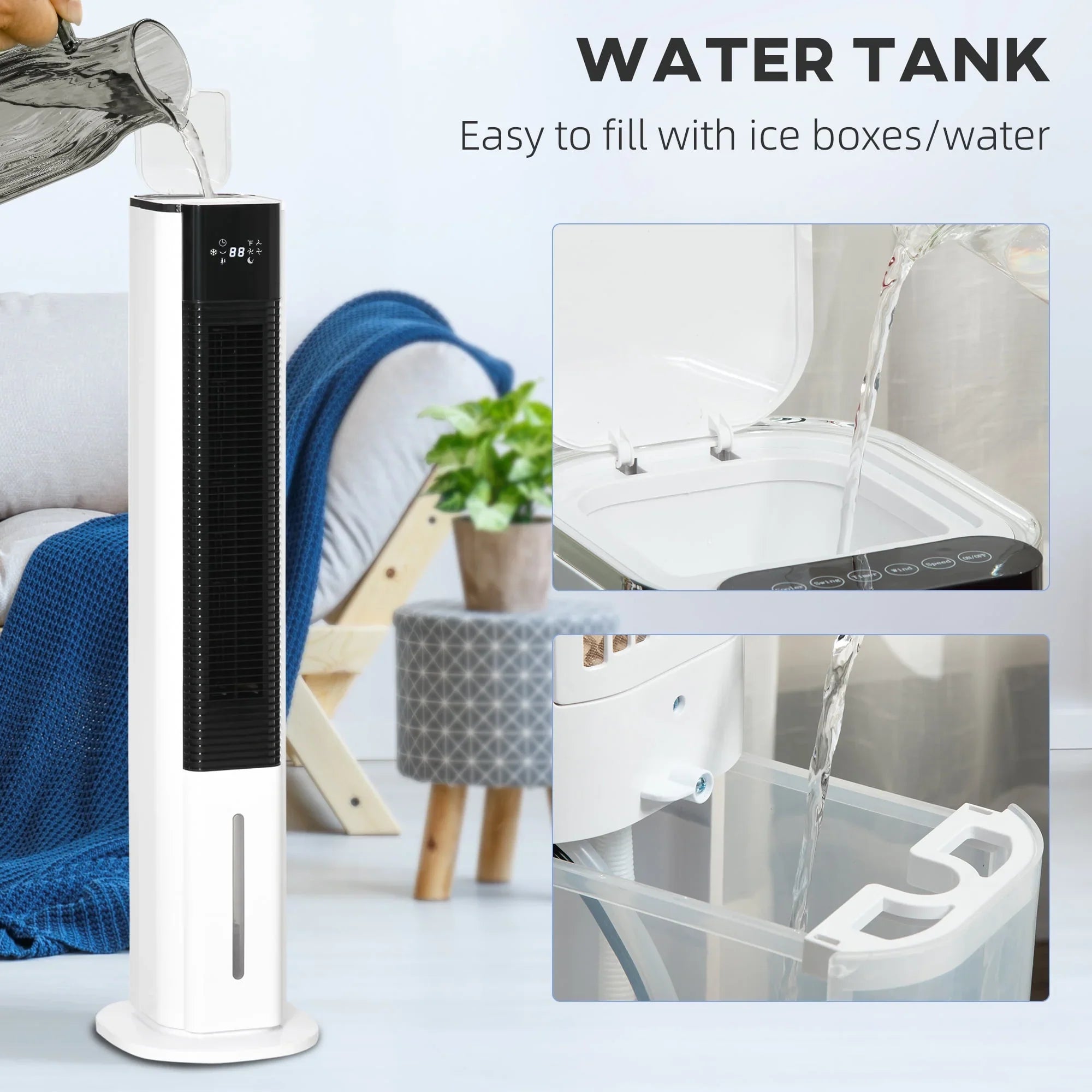 HOMCOM 42" Portable Evaporative Air Cooler, 3-In-1 Ice Cooling Fan Humidifier with Remote, Timer, Oscillating, LED Display, and 1.6 Gal Water Tank, White