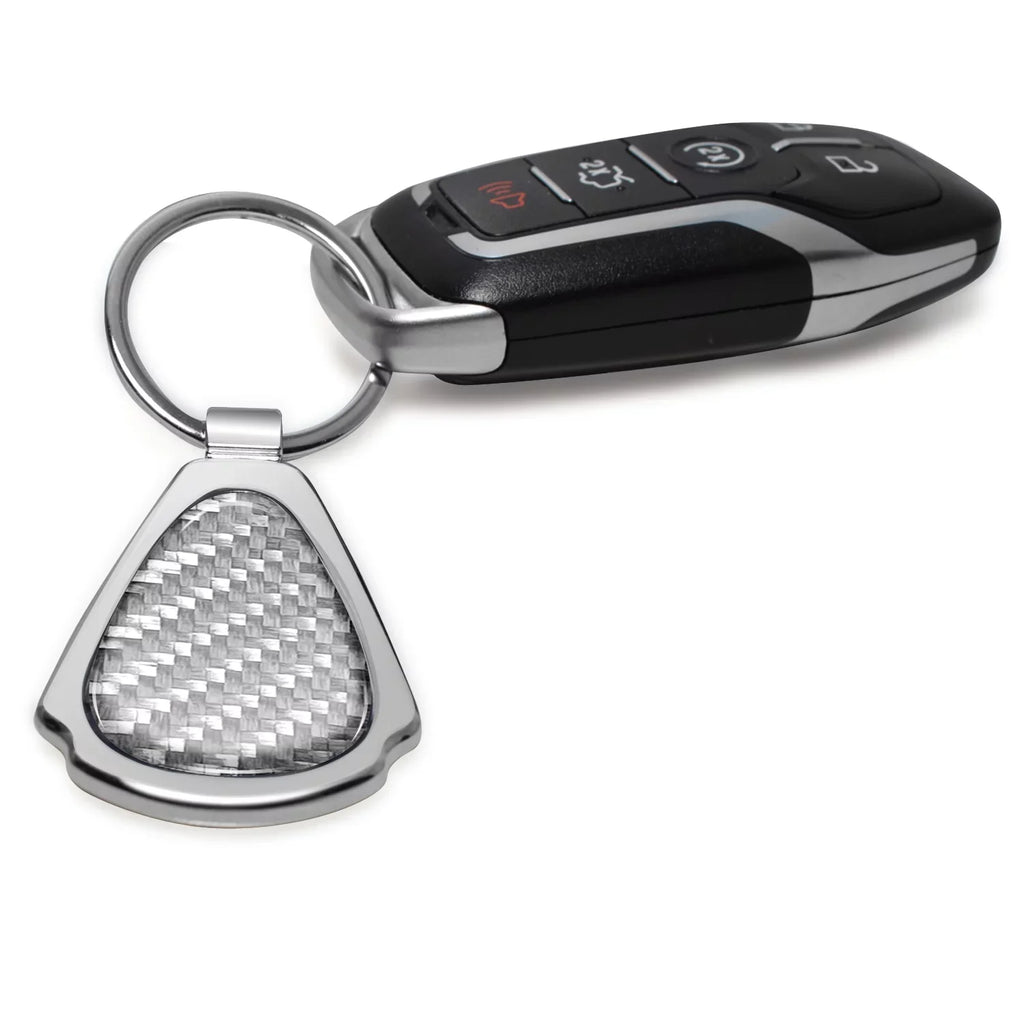 iPick Image for Cadillac XT4 Real Silver Dome Carbon Fiber Chrome Metal Teardrop Key Chain, Official Licensed