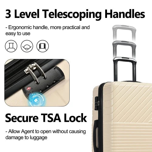 Zateety Hardshell Luggage Sets 3 Piece double spinner 8 wheels Suitcase with TSA Lock Mass 20''24''28''