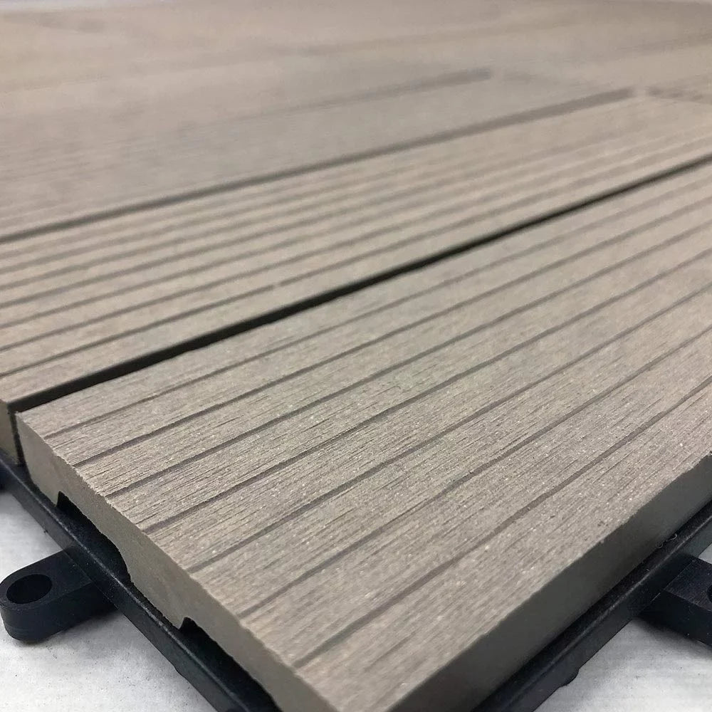 RevTime Easy DIY Wood-Plastic Deck Tiles 12" x 12" x 3/4”, Gray (9 Pcs)