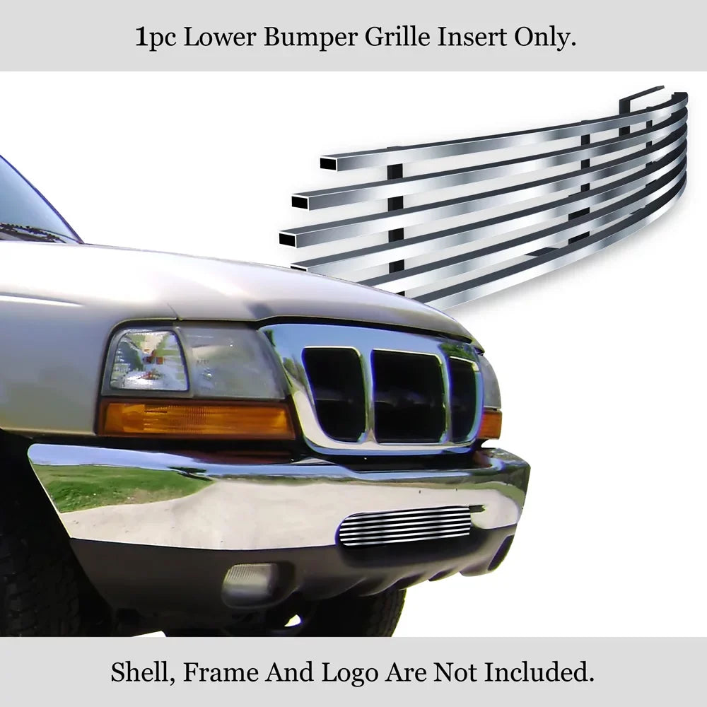 APS Premium Stainless Steel Silver Horizontal Billet Grille Insert Compatible with Ford Ranger 1998-2000 Lower Bumper N19-C84058F