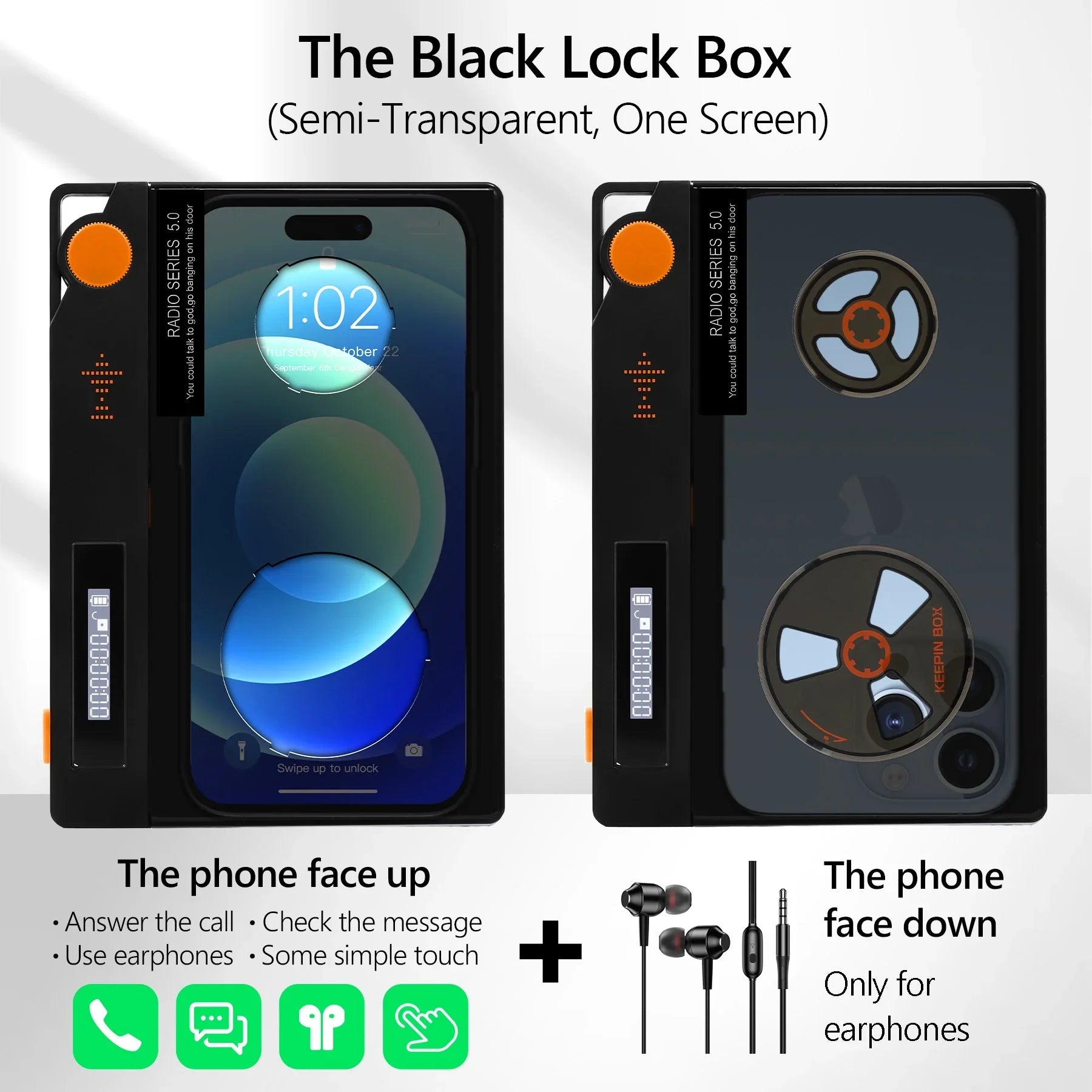 Cell Phone Lock Box with Timer, Portable Timed Lock Box for Phone With Semi-Transparent Cover, Help to Prevent Phone Addiction, Focus on Real Life (L 6.7x3.5x0.7, Dark Screen)