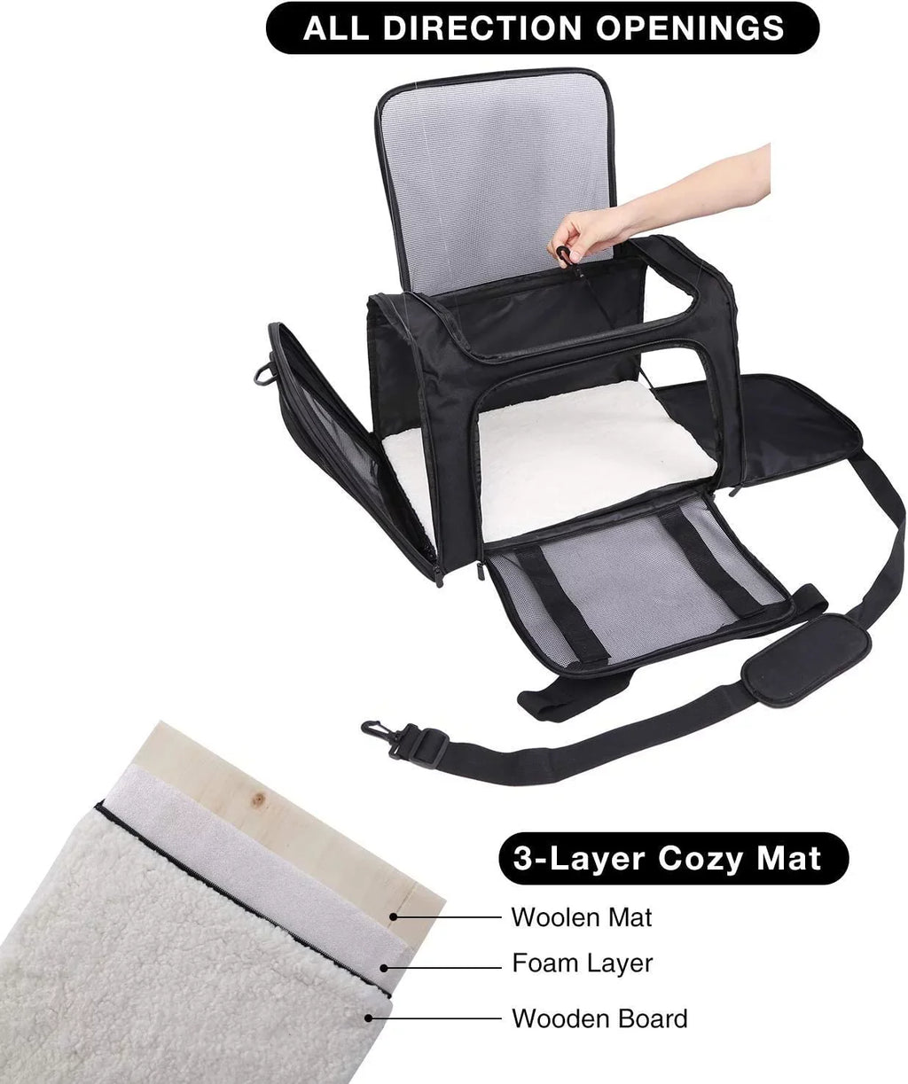 Lineslife Dog Carrier Bag for Medium Dogs 25 lbs, Collapsible Large Pet Cat Carrier Bag for Medium Cats or 2 Small Cats Puppy Car Traveling, Jet