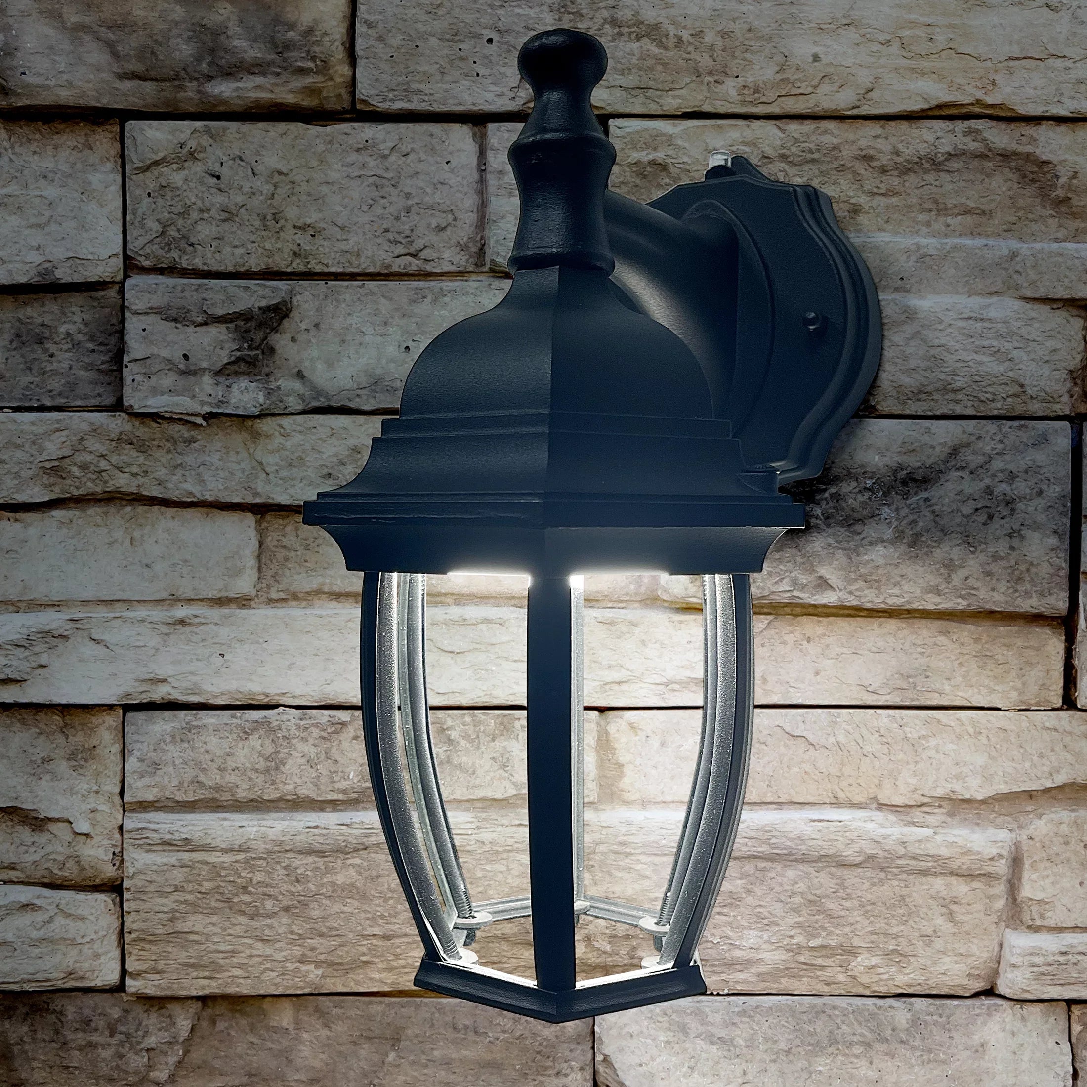 Maxxima LED Outdoor Wall Light - Dark Coach Light Fixture with Clear Glass, Photocell Sensor, 830 Lumens, 3 CCT 3000K/4000K/5000K, Dusk to Dawn Lighting for Porch, Garage, and Front Door