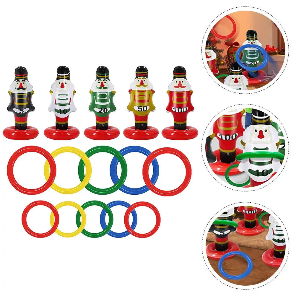 NUOLUX Christmas Nutcrackers Ring Toss Christmas Party Games Toys Inflatable Ring Toss