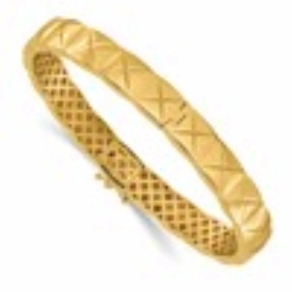 Auriga 14k Yellow Gold Polished X Pattern 8mm Hinged Bangle for Men