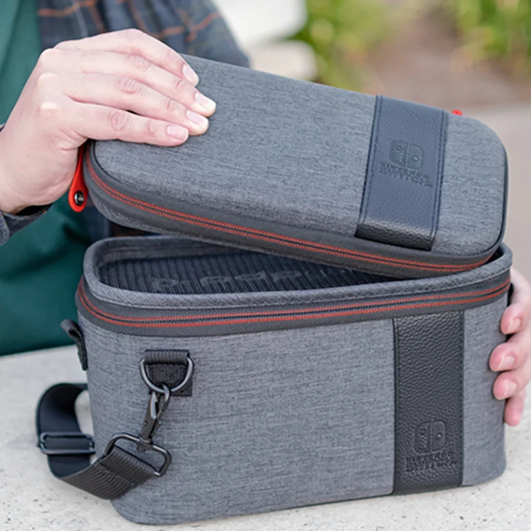 PDP Gaming Pull-N-Go Travel Case Elite Edition: 2-in-1 with Built-in Console Stand, Removable Straps & Interchangeable Dividers: Grey - Nintendo Switch