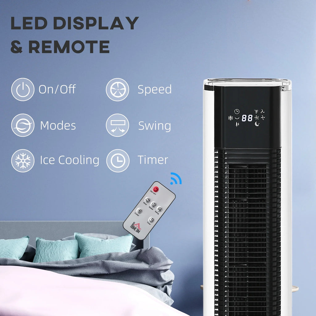 HOMCOM 42" Portable Evaporative Air Cooler, 3-In-1 Ice Cooling Fan Humidifier with Remote, Timer, Oscillating, LED Display, and 1.6 Gal Water Tank, White