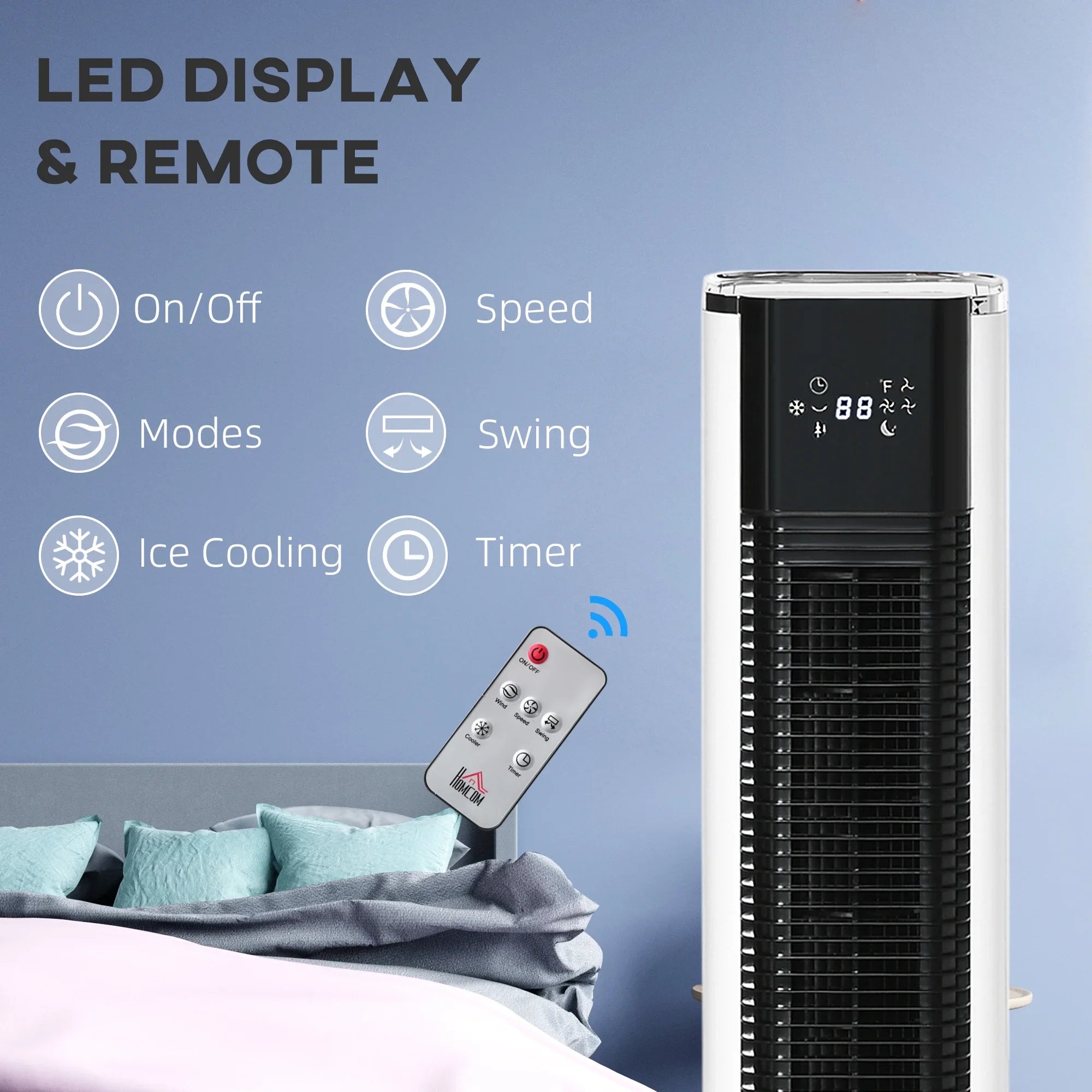 HOMCOM 42" Portable Evaporative Air Cooler, 3-In-1 Ice Cooling Fan Humidifier with Remote, Timer, Oscillating, LED Display, and 1.6 Gal Water Tank, White