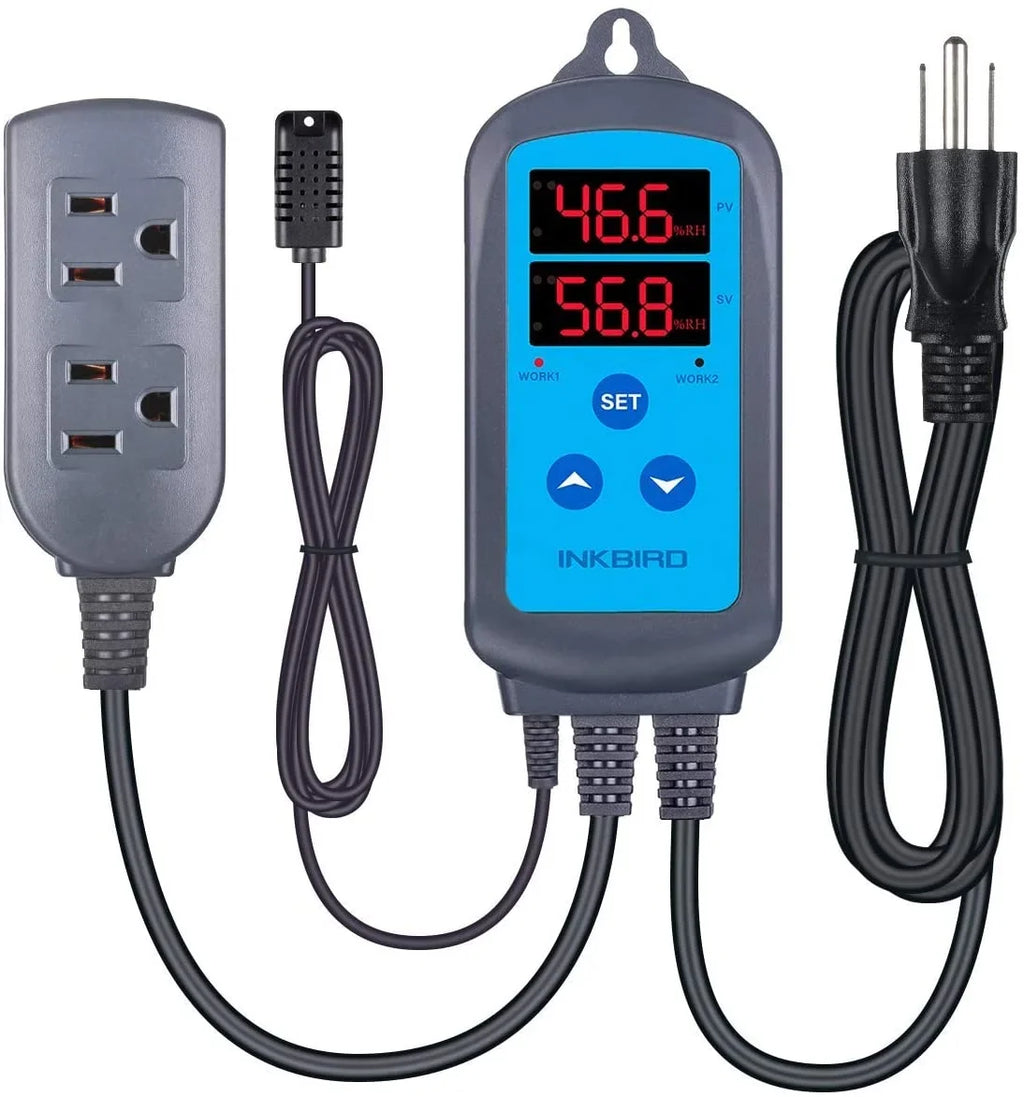 Humidity Controller IHC200 Inkbird Humidistat Mushroom Greenhouse Pre Wired Outlet Dual Stage Humidifier Dehumidifier.