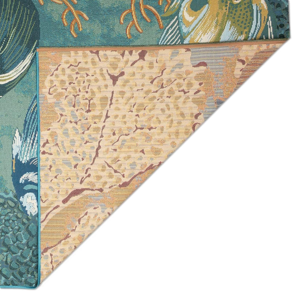 Marina Indoor/Outdoor Power Loomed Synthetic Blend Low Profile Area Rug - Transitional Graphic Coastal Animal Colorful (Fish Aqua) (6'6" X 9'4")