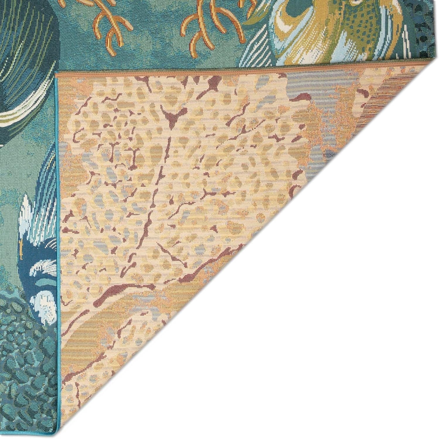 Marina Indoor/Outdoor Power Loomed Synthetic Blend Low Profile Area Rug - Transitional Graphic Coastal Animal Colorful (Fish Aqua) (6'6" X 9'4")