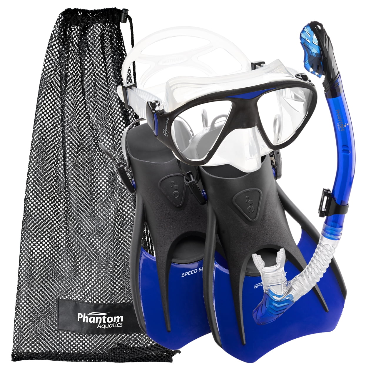 Phantom Aquatics Speed Sport Mask Fin Snorkel Set Adult, Aqua - Small/Medium/Size 4.5 to 8.5