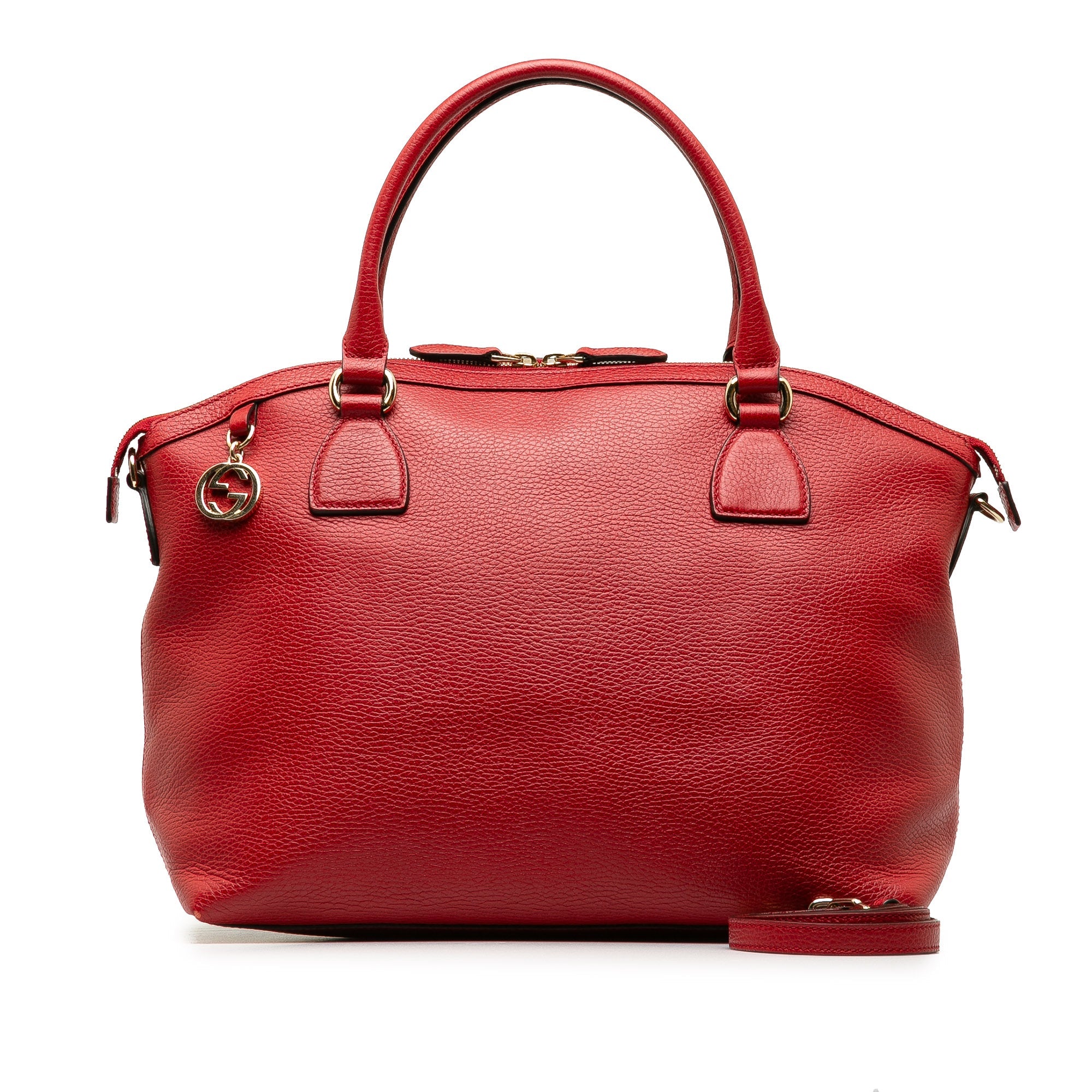 Pre-Owned Authenticated Gucci Convertible GG Charm Dome Satchel Calf Leather Red Unisex (Good)