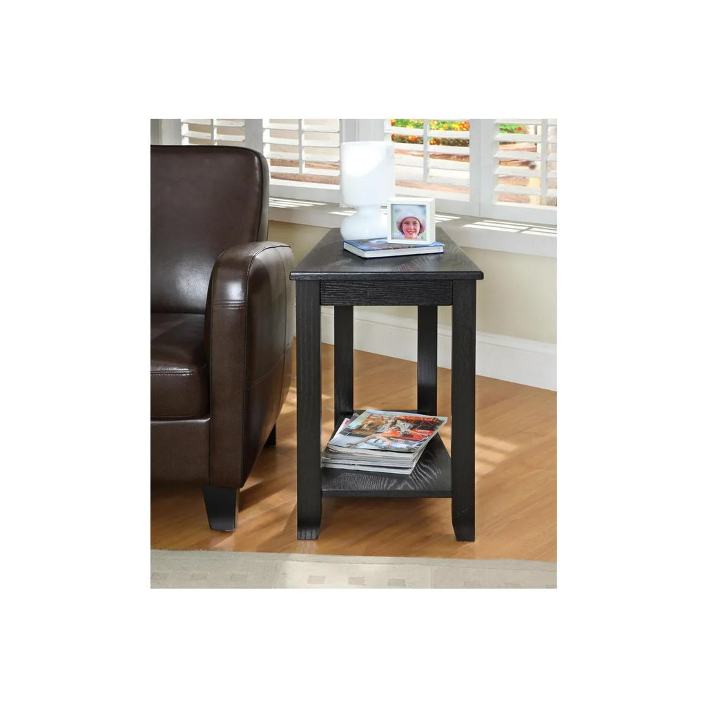 Benzara Wood Wedged Chair Side Table With a Bottom Shelf, Dark