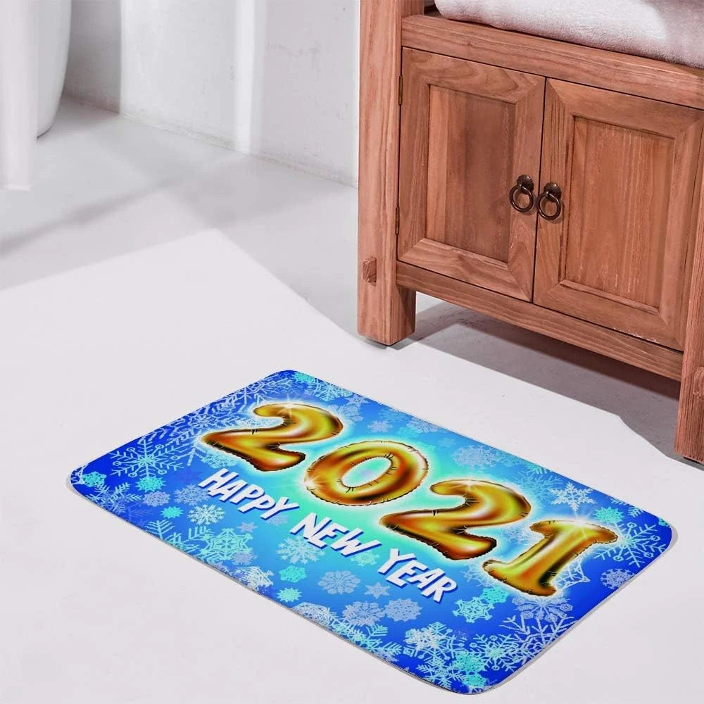 Wellsay Bathroom Mat Door Rugs Floor Mat Bathroom Carpet Super Cozy 2021 Happy New Year Print DecorativeIndoor Outdoor 36 x 24 inch