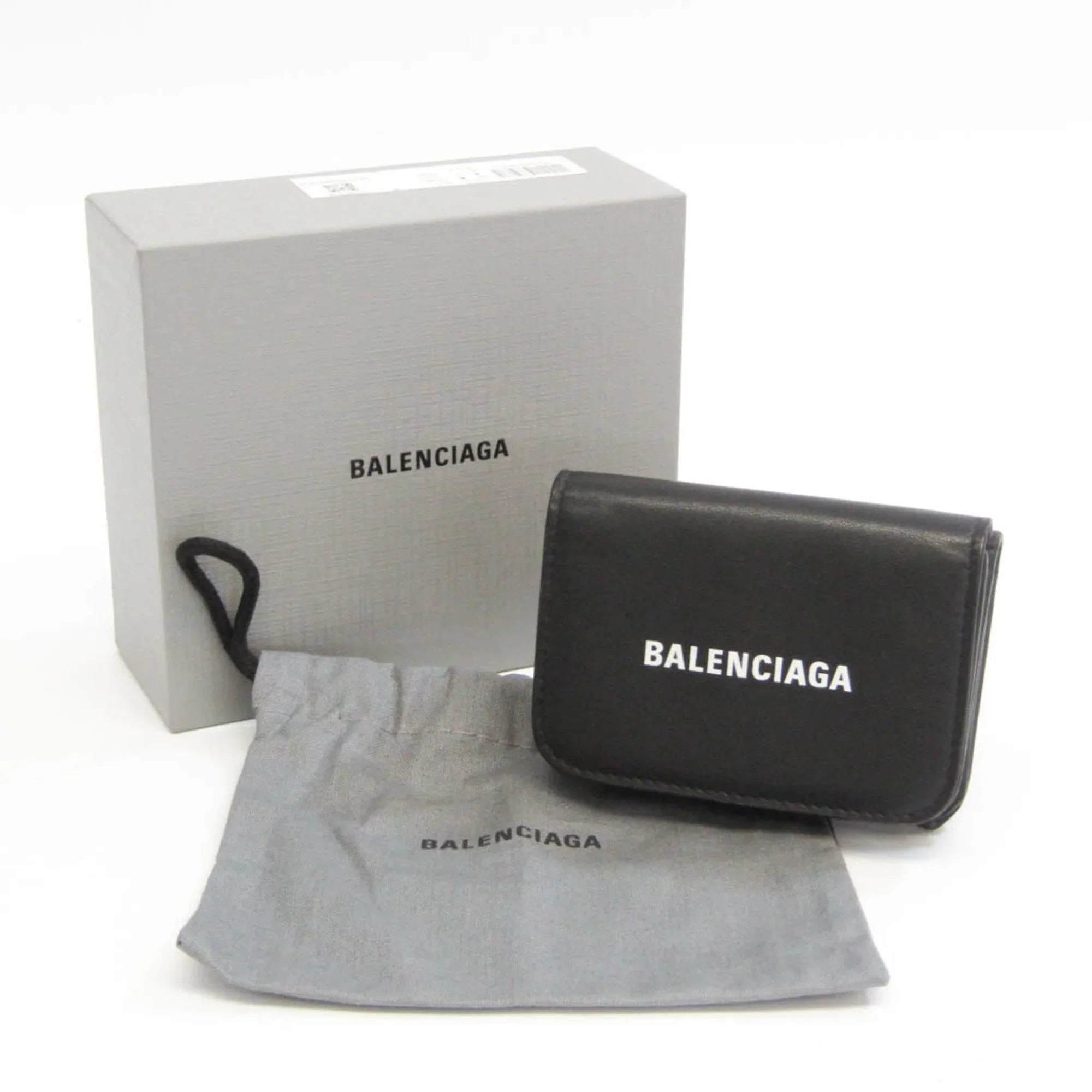 Pre-Owned Balenciaga Cache Mini 593813 Men,Women Leather Wallet (tri-fold) Jet (Good)