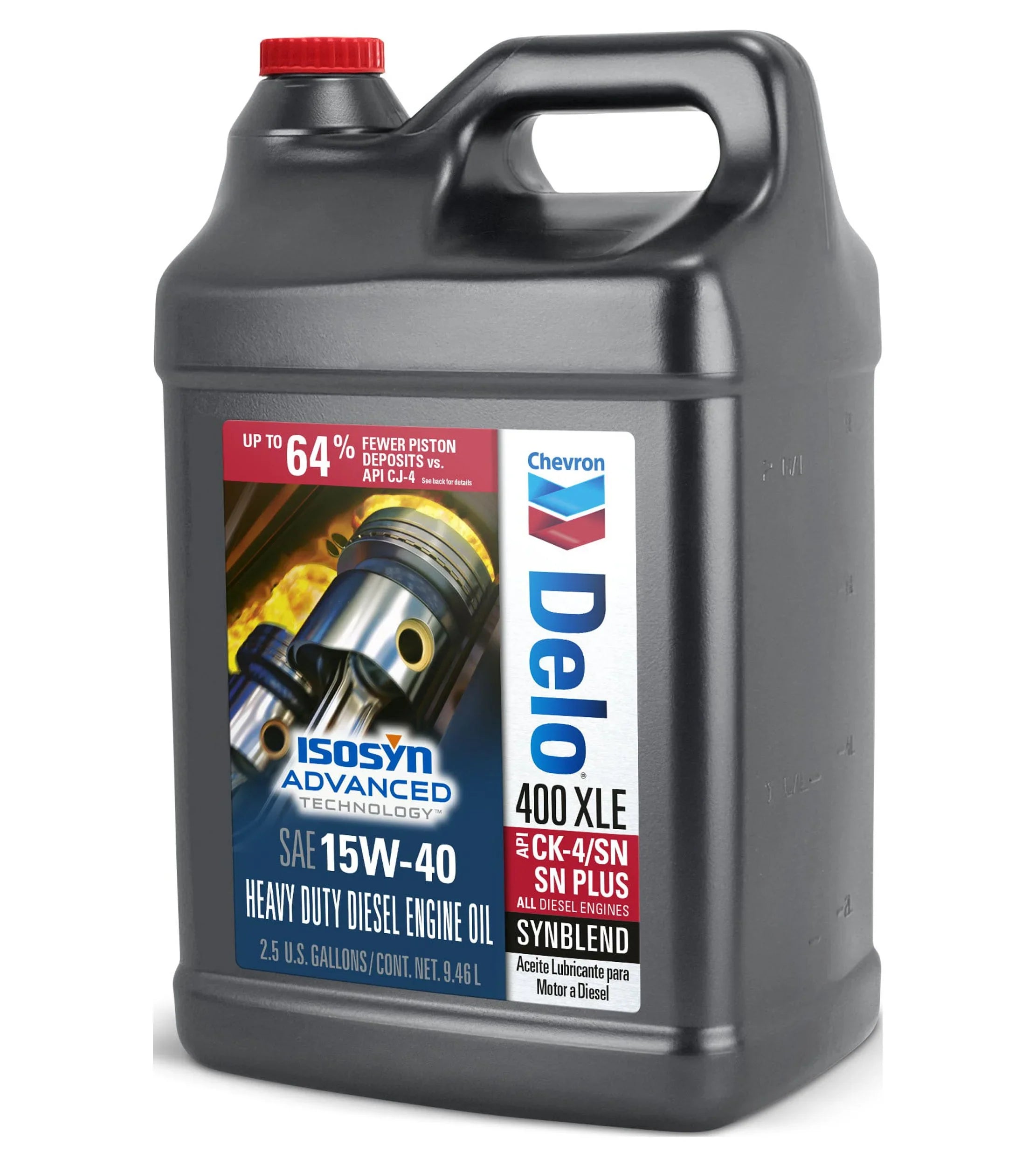 Chevron Delo 400 XLE 15W-40 Synthetic Blend Heavy Duty Diesel Motor Oil, 2.5 Gallons