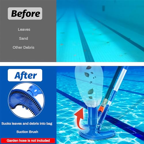 Upgraded Handheld Portable Pool Vacuum Cleaner with Pool Skimmer Net, 4 Section Poles of 60", Handheld Pool Vacuum Jet Cleaner Attaches to Garden Hose for Above Ground Pool Spa Pond Fountains