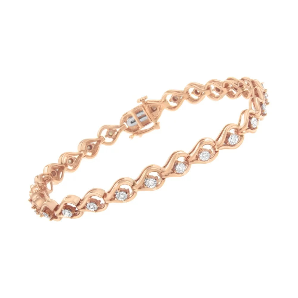Rose Gold Plated .925 Sterling Silver 1/3 Carat TDW Miracle-Set Diamond Link Bracelet (I-J, I3-Promo)