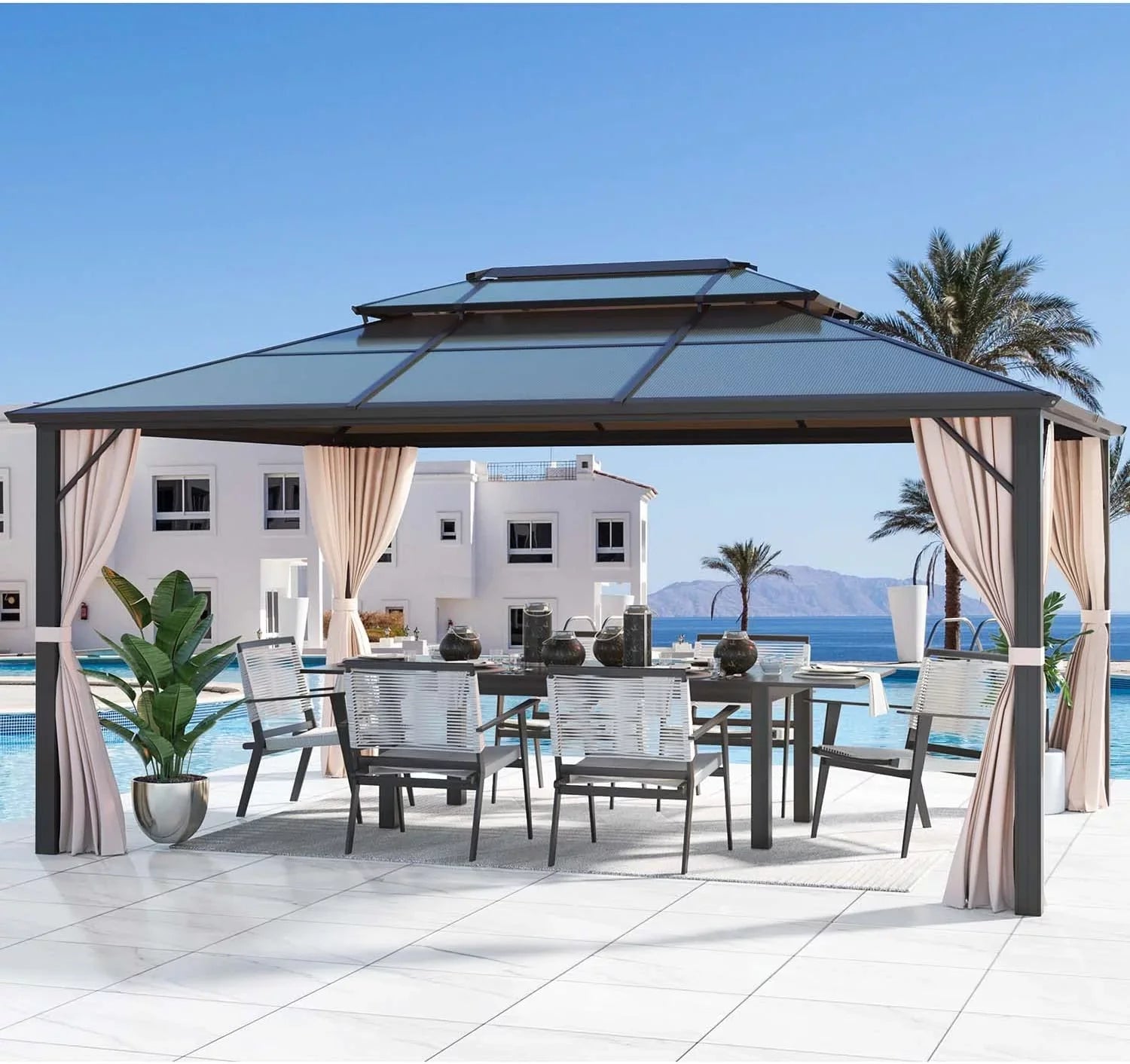 Erommy 10'x13' Hardtop Gazebo with Polycarbonate Double Roof and Aluminum Frame for Garden, Patio, Lawns