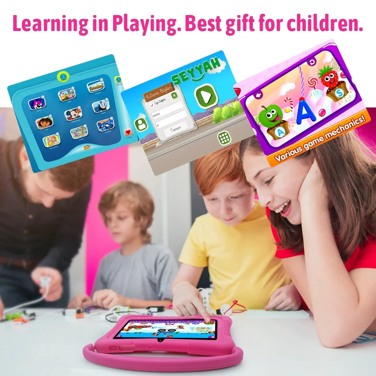 Android 11 Kids Tablet,Kids Learning Tablet,Antemper 7 inch Kids Tablet,32GB Storage,Toddler Tablet with Bluetooth, Wifi,Parental Control, HD Dual Camera, Play, Pink