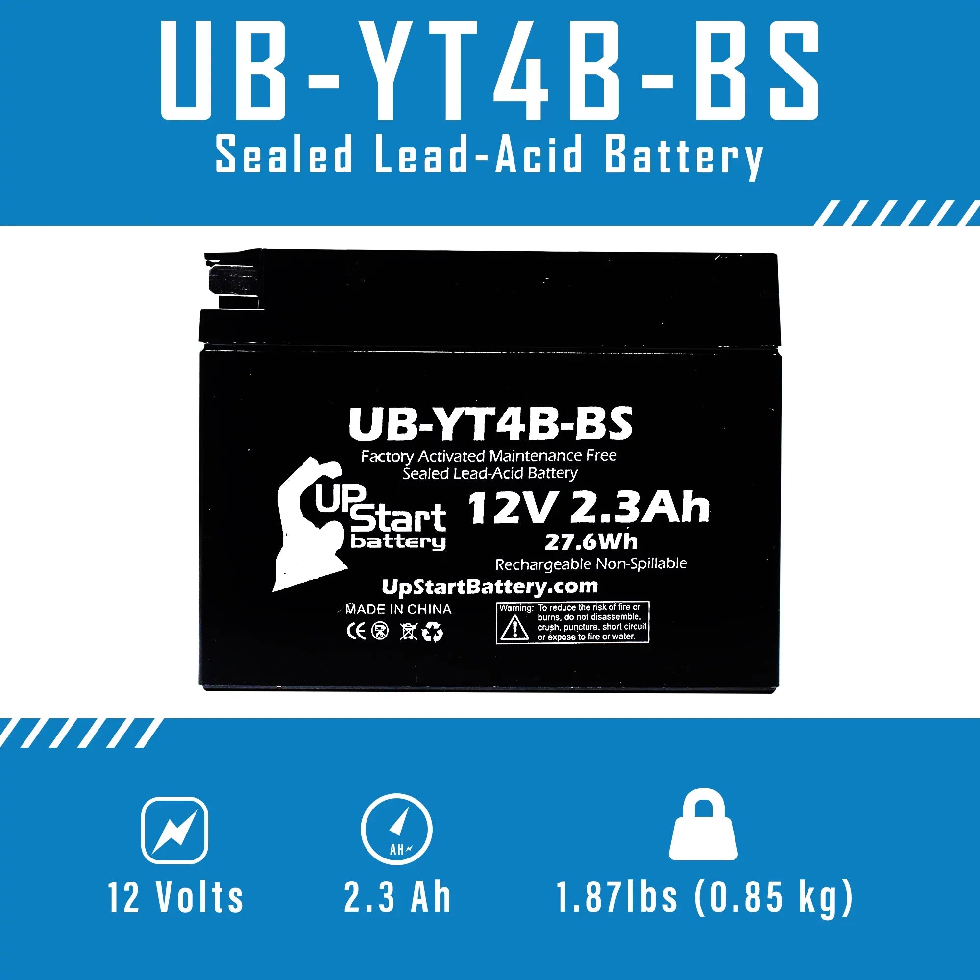 4-Pack UpStart Battery Replacement for 2010 Yamaha SR400 (FI) 400CC Factory Activated, Maintenance Free, Motorcycle Battery - 12V, 2.3Ah, UB-YT4B-BS