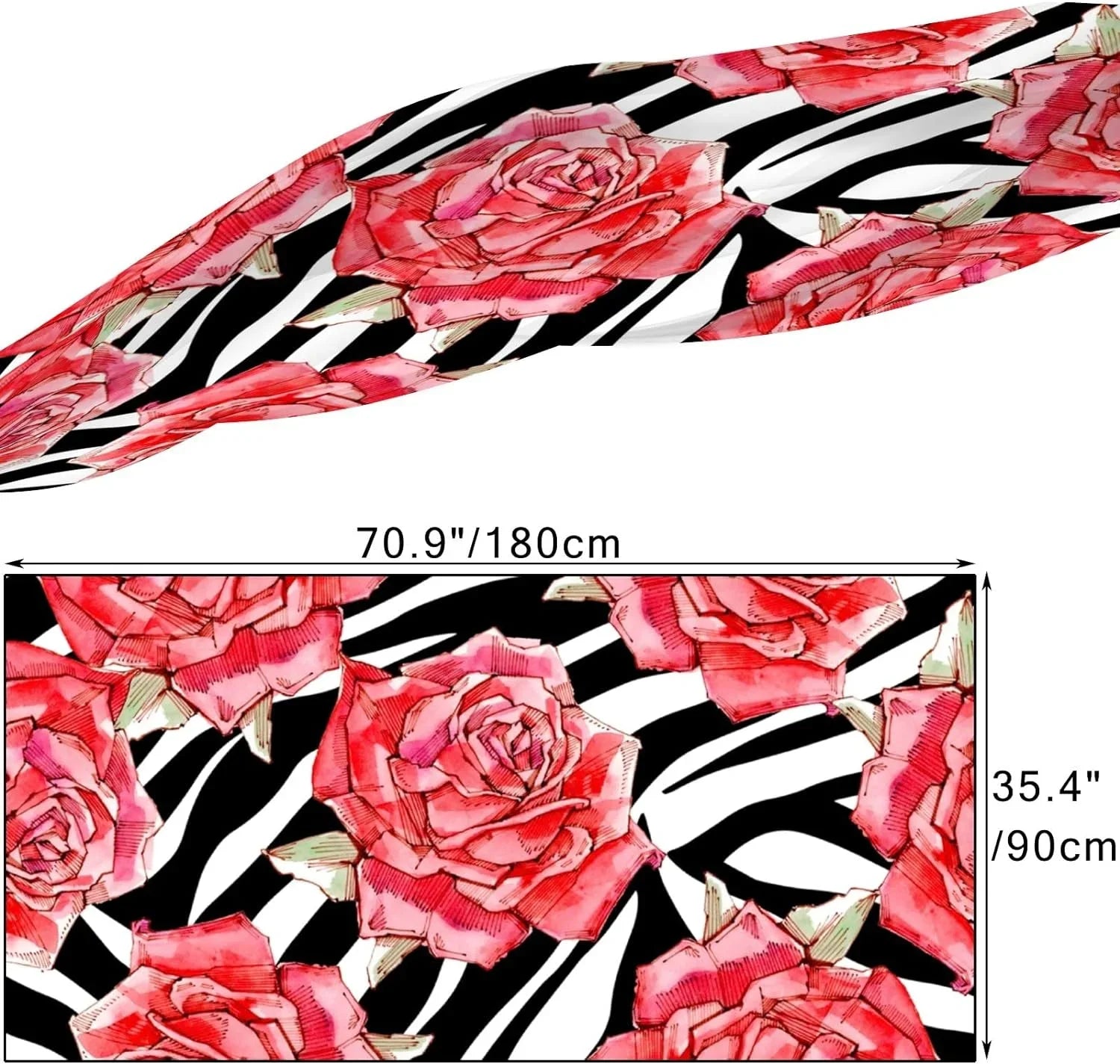 Hyjoy Watercolor Red Roses Long Silk Neck Scarf Mass Shawl Wrap Scarves for Women Girls