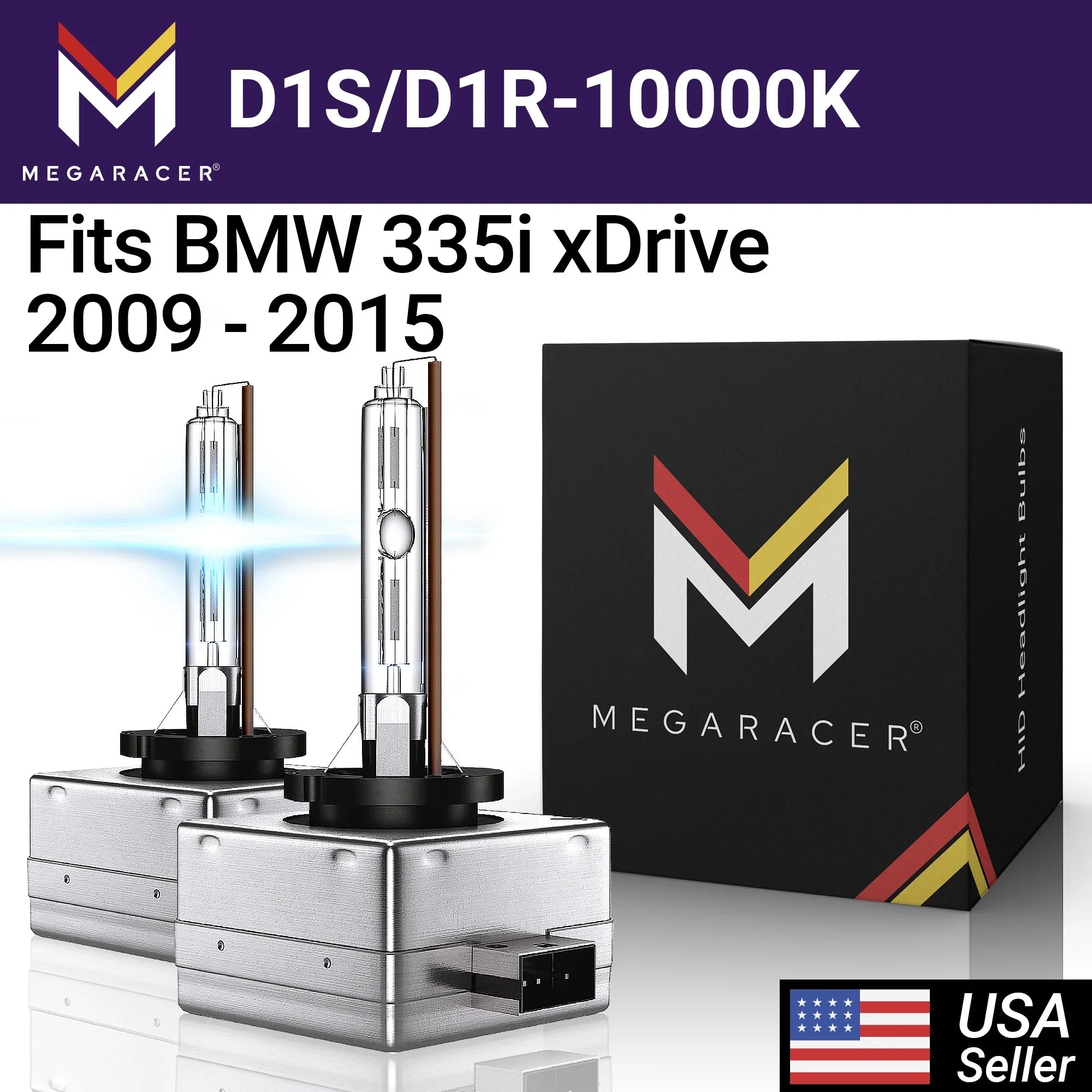 Mega Racer 335i xDrive D1S HID Headlight Bulbs 10000K Dark Blue 35W 12V 8000LM 335i xDrive 2009 2010 2011 2012 2013 2014 2015 09 10 11 12 13 14 15 Xenon Headlights Replacement for Cars