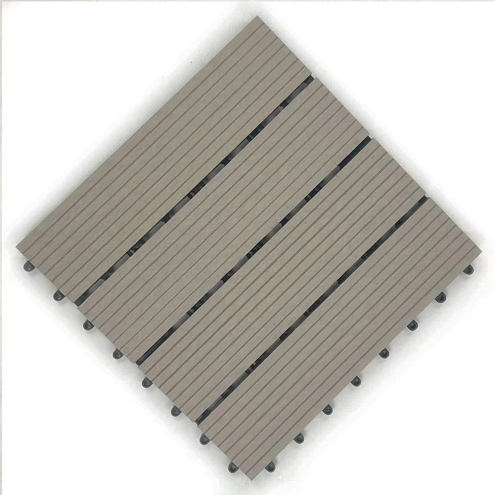 RevTime Easy DIY Wood-Plastic Deck Tiles 12" x 12" x 3/4”, Gray (9 Pcs)