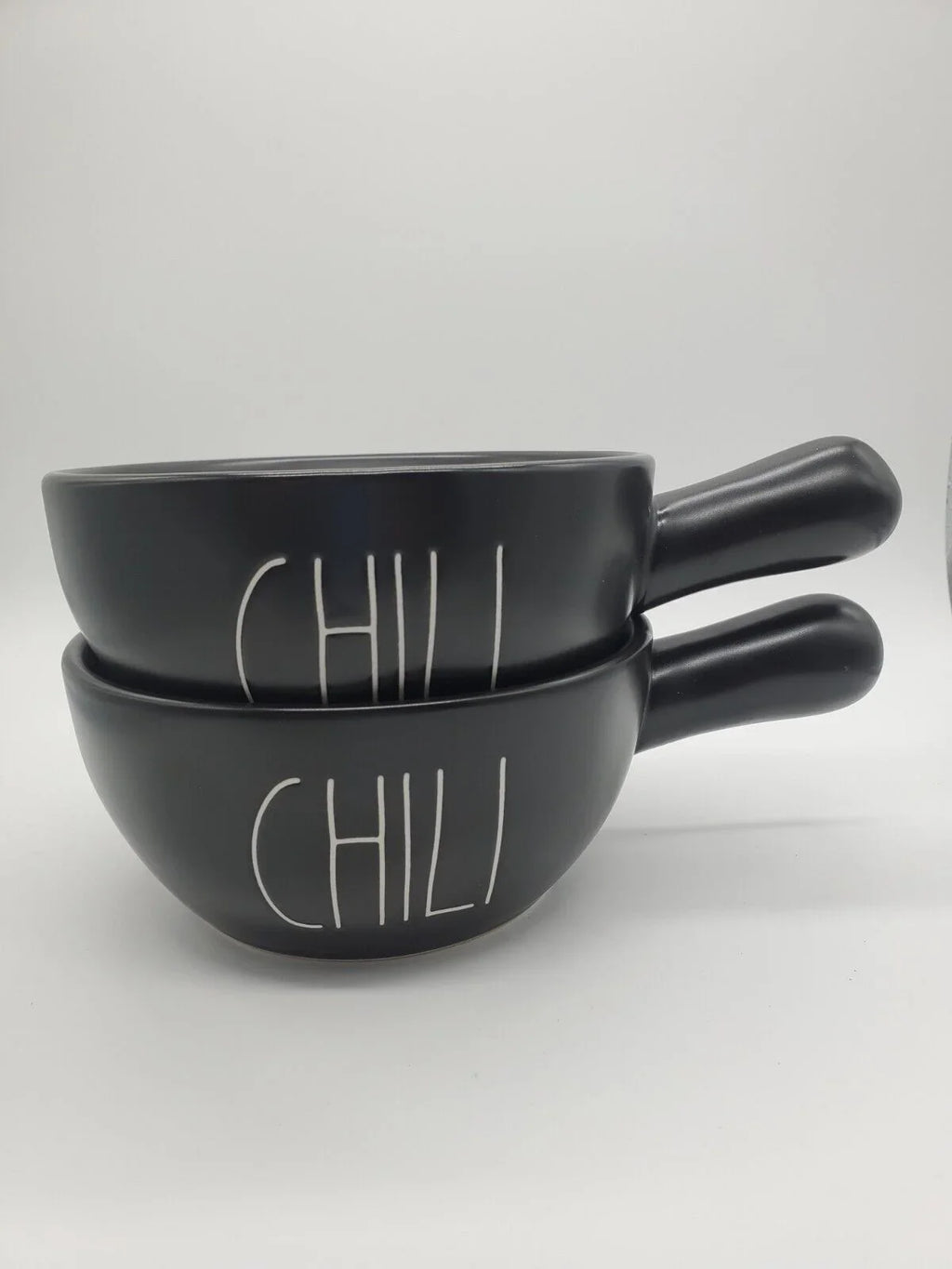Rae Dunn CHILI Handled Bowl Jet Ceramic with White LL Letters